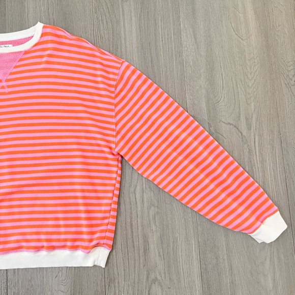 Free People We The Free Oversized Crew Neck Stripe Sweatshirt Papaya Pink Orange - Picture 3 of 10